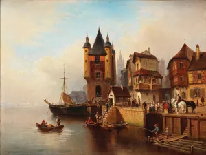 Stadt am Flussufer by Wilhelm Alexander Meyerheim Oil Painting