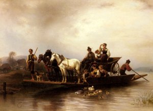 The Arrival of the Ferry by Wilhelm Alexander Meyerheim Oil Painting