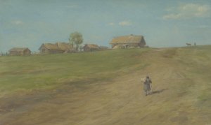 Bauersmann mit Stab einen Steppenhugel mit Hausern ersteigend by Wilhelm Amandus Beer Oil Painting