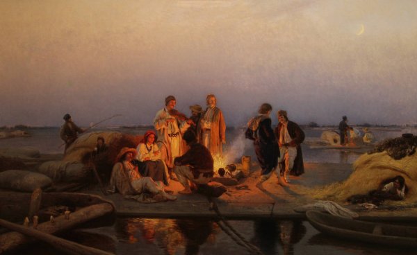 Rafters Camp by the Vistula River  by Wilhelm August Stryowski - Hand-Painted Oil Painting Reproduction