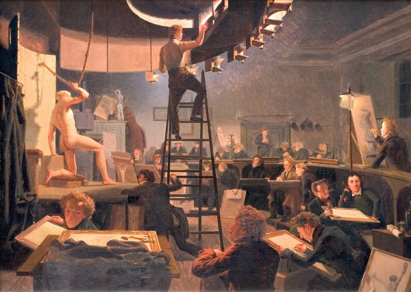 The Life Class at the Royal Academy of Fine Arts  by Wilhelm Bendz - Hand-Painted Oil Painting Reproduction