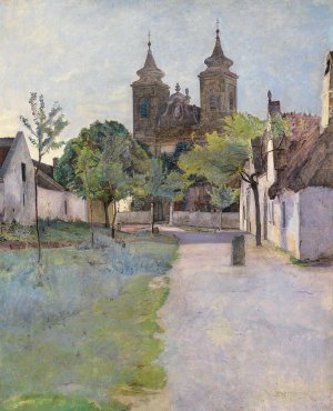 Blick auf einen Kirchenvorplatz by Wilhelm Bernatzik Oil Painting