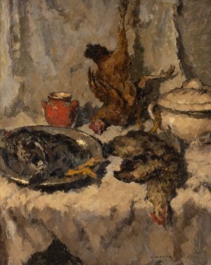 Kitchen still life with poultry by Wilhelm Blanke Oil Painting