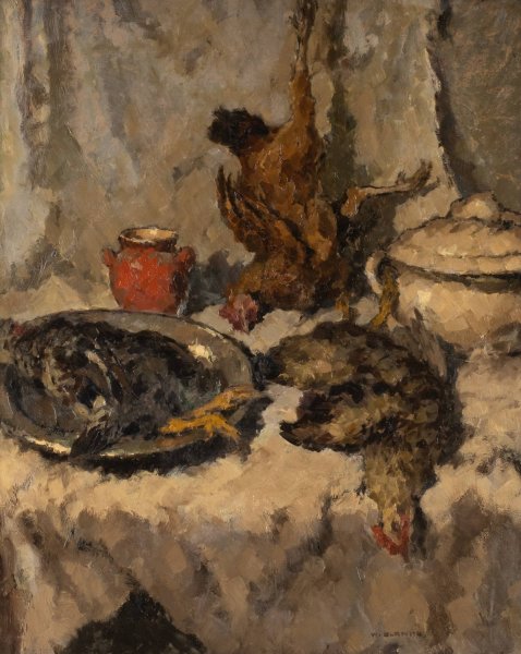 Kitchen still life with poultry by Wilhelm Blanke - Hand-Painted Oil Painting Reproduction