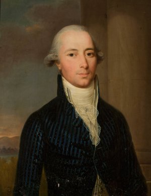 Portrait of a man in a blue frock coat with a jabot by Wilhelm Bottner Oil Painting