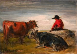Shepherd with cows by Wilhelm Busch Oil Painting