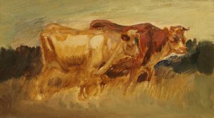 Two cows in landscape by Wilhelm Busch Oil Painting
