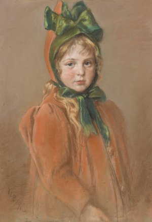 Madchenportrat mit gruner Schleife by Wilhelm Carl Rauber Oil Painting