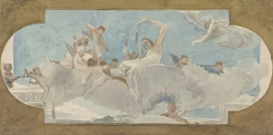 Plafondschildering met figuren gezeten op wolken by Wilhelm Cornelis Bauer Oil Painting