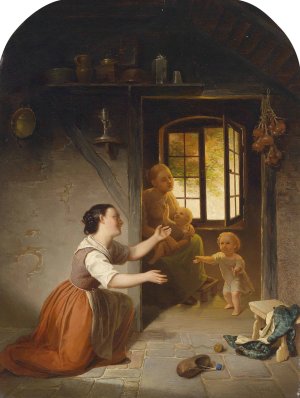 Erste Schritte by Wilhelm Emil Robert Heck Oil Painting