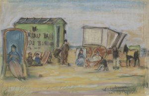 Bathing machine in Katwijk by Wilhelm Gutmann Oil Painting