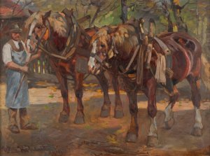 Pferdegespann by Wilhelm Hohnel Oil Painting