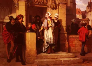 Faust and Mephistopheles Waiting for Gretchen at the Cathedral Door by Wilhelm Koller Oil Painting