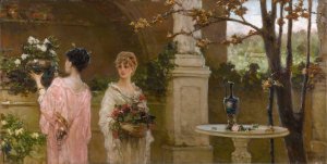 Arranging Flowers by Wilhelm Kotarbinski Oil Painting