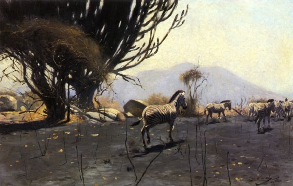 Main Product Photo of A Herd of Zebras Painting by Wilhelm Kuhnert