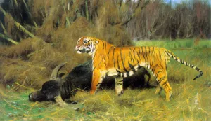 A Tiger with its Prey painting by Wilhelm Kuhnert