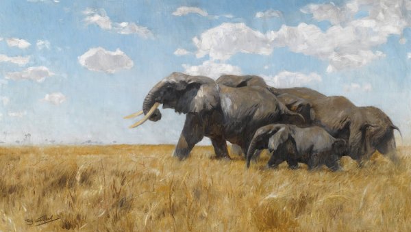 Main Product Photo of Elefanten auf der wanderung  Painting by Wilhelm Kuhnert
