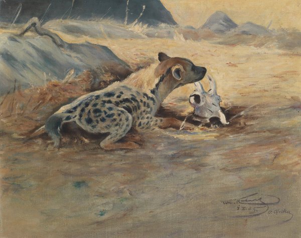 Main Product Photo of Hyane auf der Lauer  Painting by Wilhelm Kuhnert