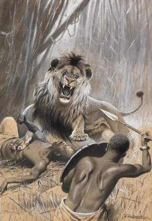 Lowenjagd by Wilhelm Kuhnert Oil Painting