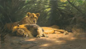 The Lions'Den by Wilhelm Kuhnert Oil Painting