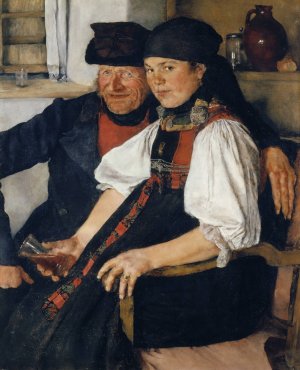Elderly Farmer and Young Girl by Wilhelm Leibl Oil Painting