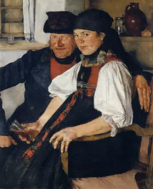 Elderly Farmer and Young Girl by Wilhelm Leibl Oil Painting