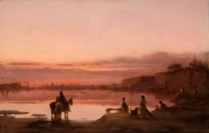 Landscape at sunset by Wilhelm Leopolski Landscape at sunset by Wilhelm Leopolski Oil Painting