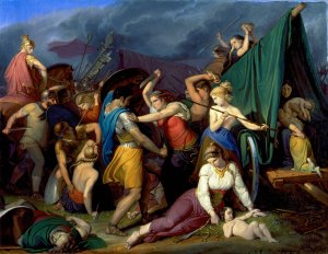 The Women of the Cimbers, defending their chariot against the Romans by Wilhelm Lindenschmit The Elder Oil Painting