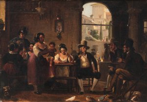 Wilhelm Marstrand From a Roman Osteria. Pipe-Smoking Hunters and Italian Women by Wilhelm Marstrand Oil Painting
