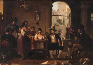 Wilhelm Marstrand From a Roman Osteria. Pipe-Smoking Hunters and Italian Women by Wilhelm Marstrand Oil Painting
