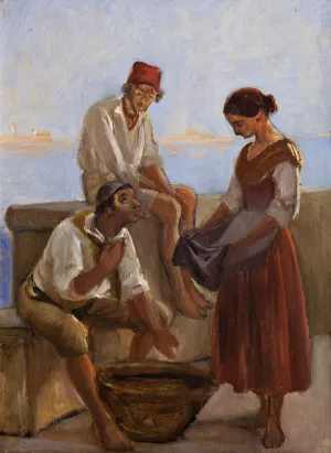 A young girl and two fishermen by Wilhelm Marstrand Oil Painting