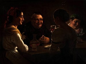 Abbate Jesting With Two Young Girls by Wilhelm Marstrand Oil Painting