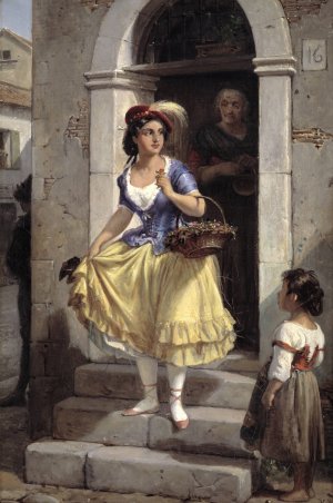 An Italian Woman in the Way to the Carnival by Wilhelm Marstrand Oil Painting