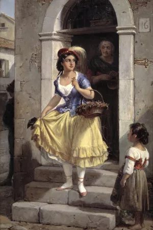 An Italian Woman in the Way to the Carnival by Wilhelm Marstrand Oil Painting