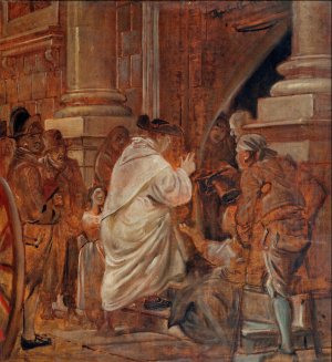 Cardinal blessing beggars at the church doors by Wilhelm Marstrand Oil Painting