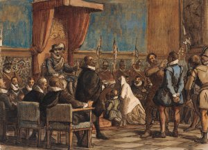Chr. 4. Lader Bodlen Tage Ordenskaeden Og Svaerdet Fra Falskneren Christopher Rosenkrantz by Wilhelm Marstrand Oil Painting