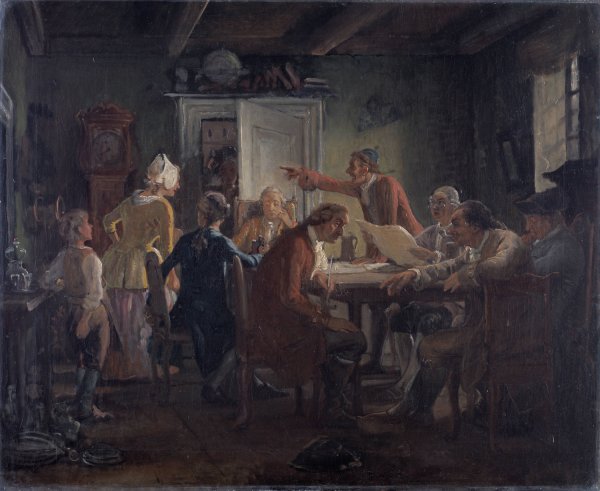 Main Product Photo of Collegium Politicum. From Ludvig Holberg's The Political Tinker, Act I, Scene 2.  Painting by Wilhelm Marstrand