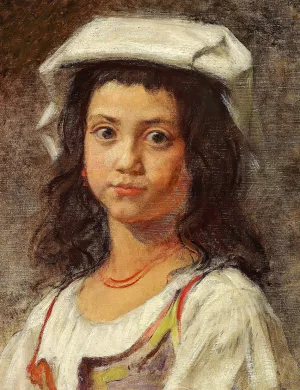 En ung italienerinde med hvidt hovedklaede Oil painting by Wilhelm Marstrand