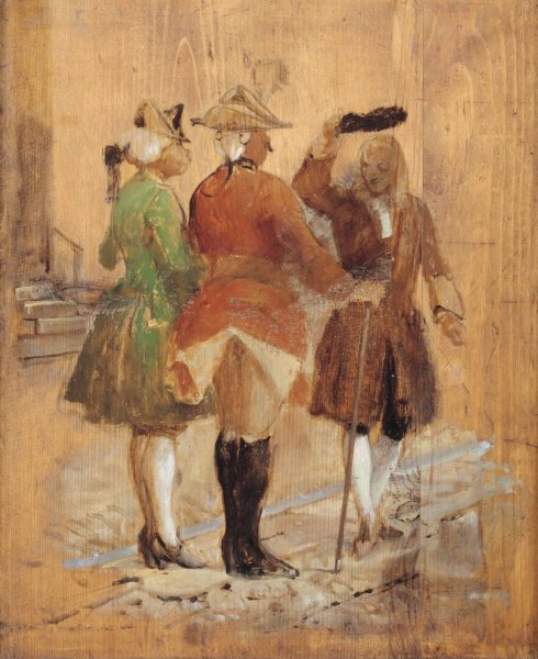 Main Product Photo of Holberg gar af vejen for Jacob von Thyboe og Jean de France  Painting by Wilhelm Marstrand