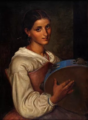 Italian girl with a blue tambourine by Wilhelm Marstrand Oil Painting