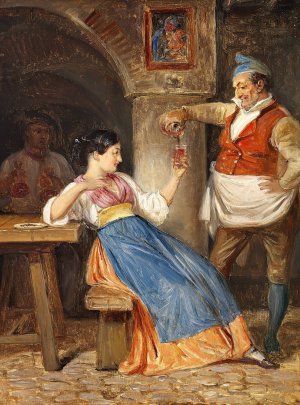 Krofatter skaenker rodvin for en ung italienerinde by Wilhelm Marstrand Oil Painting