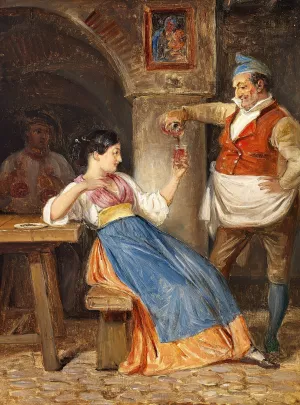 Krofatter skaenker rodvin for en ung italienerinde by Wilhelm Marstrand Oil Painting