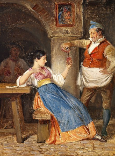 Main Product Photo of Krofatter skaenker rodvin for en ung italienerinde Painting by Wilhelm Marstrand