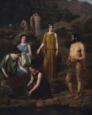 Nausikaa bringer den skibbrudne Odysseus klaeder by Wilhelm Marstrand Oil Painting