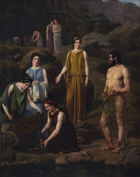 Nausikaa bringer den skibbrudne Odysseus klaeder  by Wilhelm Marstrand - Hand-Painted Oil Painting Reproduction