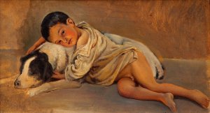 Neapolitan boy and dog. Study for The Neapolitan way of life Oil painting by Wilhelm Marstrand