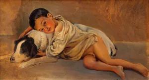 Neapolitan boy and dog. Study for The Neapolitan way of life by Wilhelm Marstrand Oil Painting