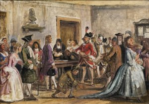 Philemon and his prosecutors. Scene from Det lykkelige skibbrud by Holberg, Act 5, Scene 9 by Wilhelm Marstrand Oil Painting