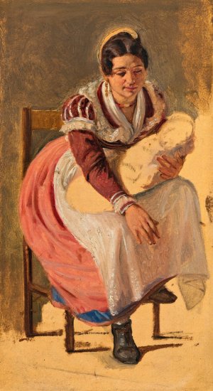 Roman woman with a child. Study for The St. Anthony Feast Day in Rome by Wilhelm Marstrand Oil Painting