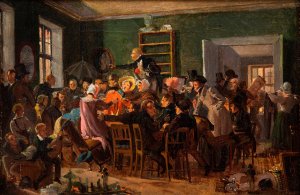 Scene from an auction by Wilhelm Marstrand Oil Painting